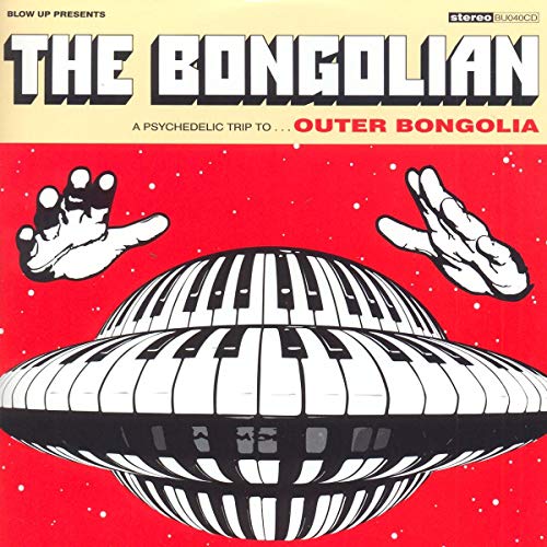 CD cover: red background, UFO, hands, piano keys, psychedelic art.