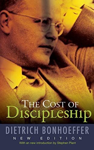 Book cover: "The Cost of Discipleship" by Dietrich Bonhoeffer, portrait.