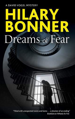 Book cover: "Dreams of Fear" with a spiral staircase and shadowed figure.