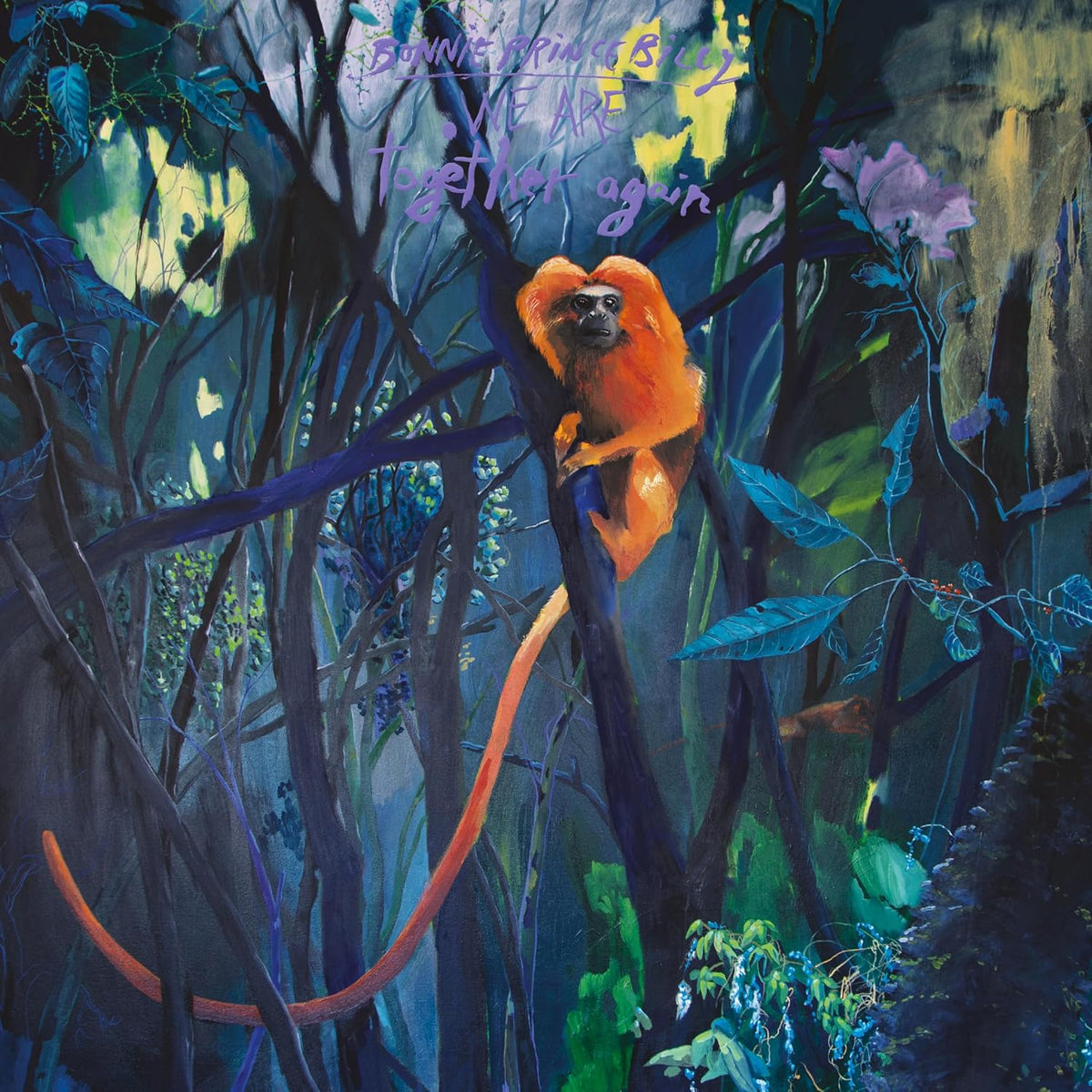 Painted album cover featuring an orange monkey in a blue, leafy forest.