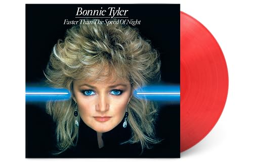 Bonnie Tyler album cover and a red vinyl record side-by-side.