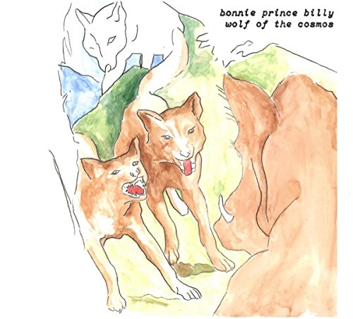 CD cover: watercolor illustration of three wolves against a green sky.