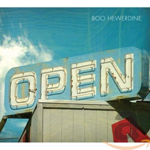 Blue neon sign reading OPEN against a blue sky for Boo Hewerdine album cover.