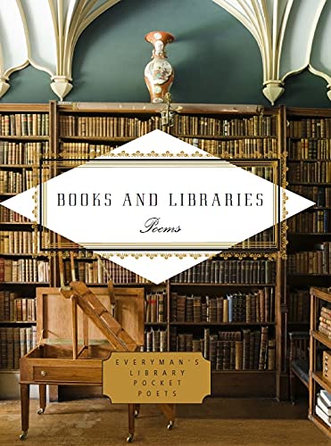 Poetry book cover with a library interior background and rolling ladder.