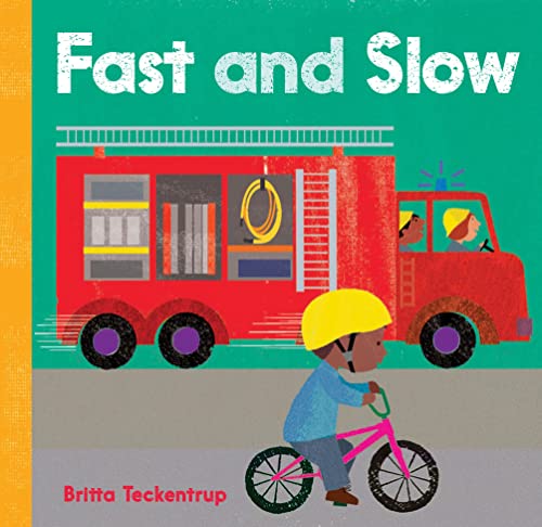 Book cover: red fire truck and child on a pink bicycle.