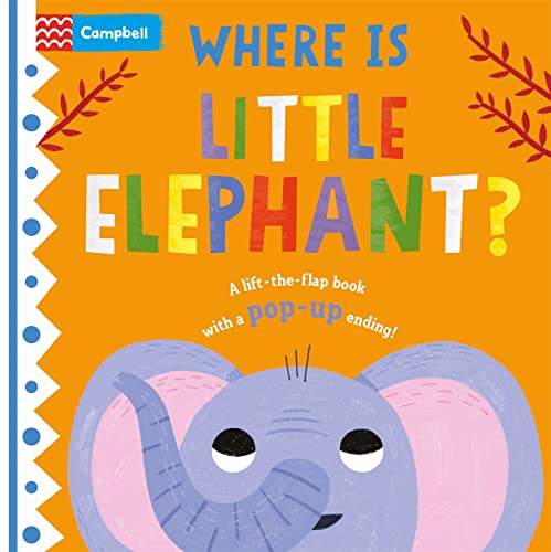 Orange book cover with title "Where is Little Elephant?" and elephant illustration.