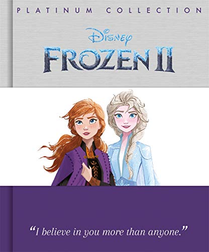 "Disney Frozen 2 book cover featuring Anna and Elsa against a white and purple background."