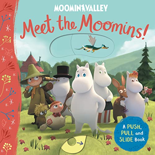 Cover of Meet the Moomins! board book featuring Moomin characters in a grassy landscape.