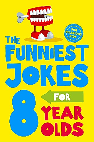 Book cover with cartoon teeth and large text: "The Funniest Jokes for 8 Year Olds".