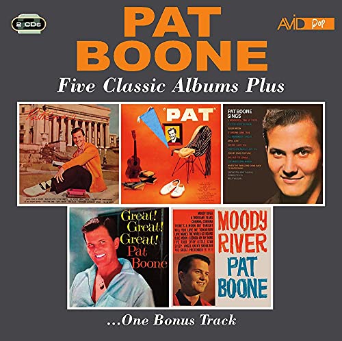 Pat Boone album cover featuring four album art images and portrait.