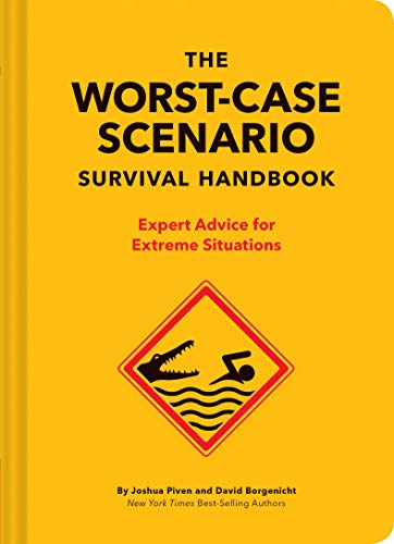 Yellow survival handbook cover with a crocodile and swimmer warning sign.