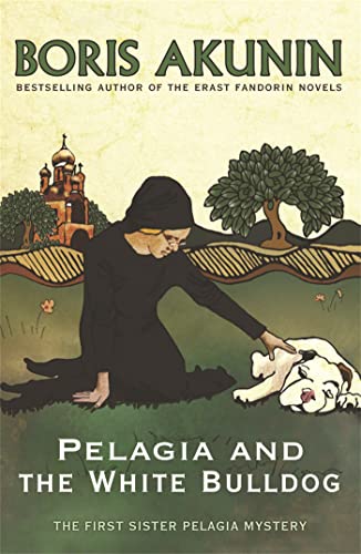 Book cover: Nun petting a white bulldog in front of a church.