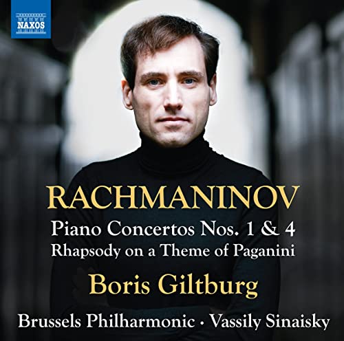 CD cover featuring pianist Boris Giltburg and text: Rachmaninov concertos.