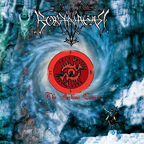 Borknagar album cover: swirling blue with a red circular symbol and band logo.