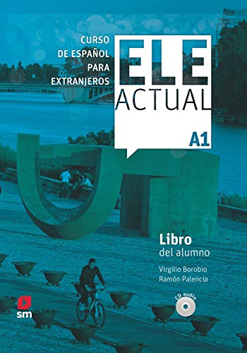 Spanish language textbook cover, “ELE Actual A1,” with cityscape background.