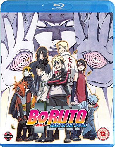 Boruto The Movie Blu-ray cover featuring anime characters with a large face in background.
