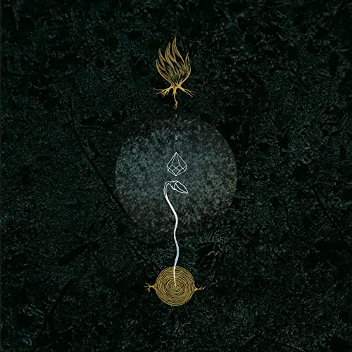 Dark album art with a stylized plant growing towards a gem.