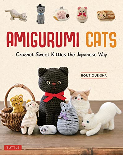Book cover featuring several crocheted cat figures in various colors and poses.