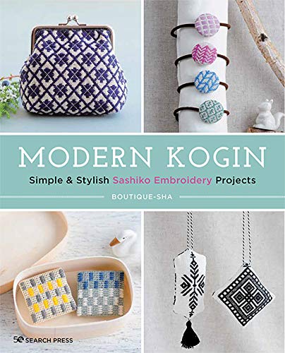 Book cover featuring sashiko embroidery projects: a purse, rings, and pouches.