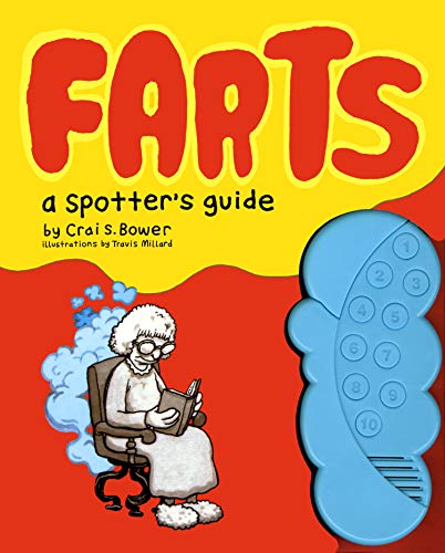 Book cover: "Farts: a Spotter's Guide" with an elderly woman reading.