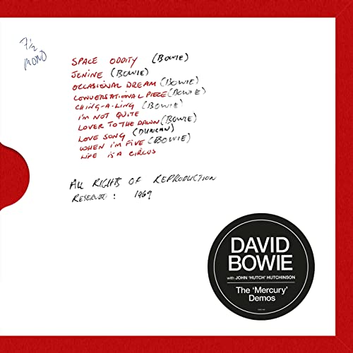 Album cover for David Bowie's Mercury Demos featuring handwritten tracklist on white background.