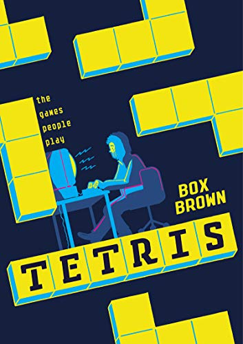Book cover illustration of a person playing a computer game surrounded by yellow Tetris blocks.