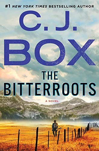 Book cover: “The Bitterroots” by C.J. Box, with a mountain landscape.