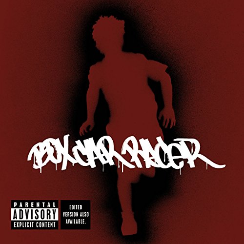 Red album cover with silhouette of a running figure and text.