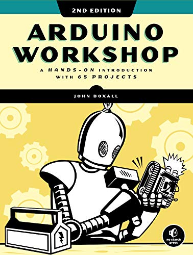 Book cover: "Arduino Workshop," featuring a robot and gears.