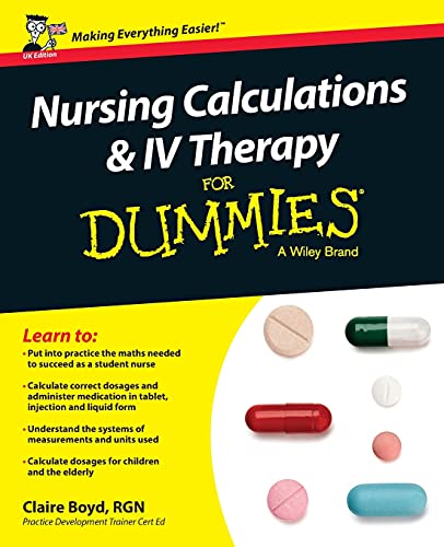 Book cover for Nursing Calculations and IV Therapy For Dummies with various medication pills.