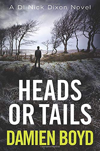 Book cover: man on hill, bare trees, title “Heads or Tails”.