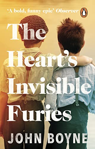 Book cover: two young boys with schoolbags, titled “The Heart’s Invisible Furies.”