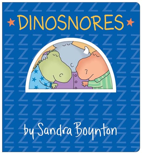 Book cover with two cartoon dinosaurs sleeping, blue background.