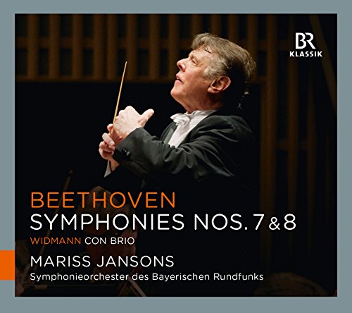 Conductor Mariss Jansons in a black suit holding a baton, on a CD cover.