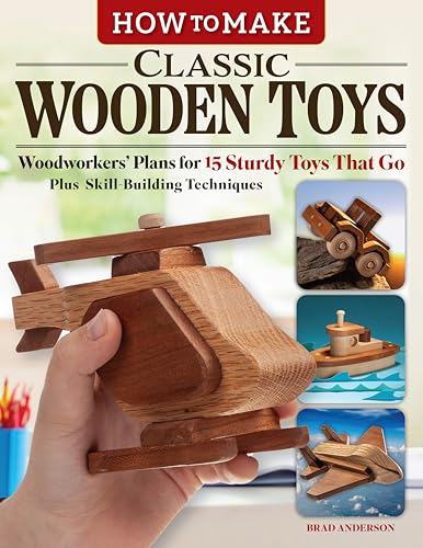Book cover featuring handmade wooden toys, including an airplane and boat.