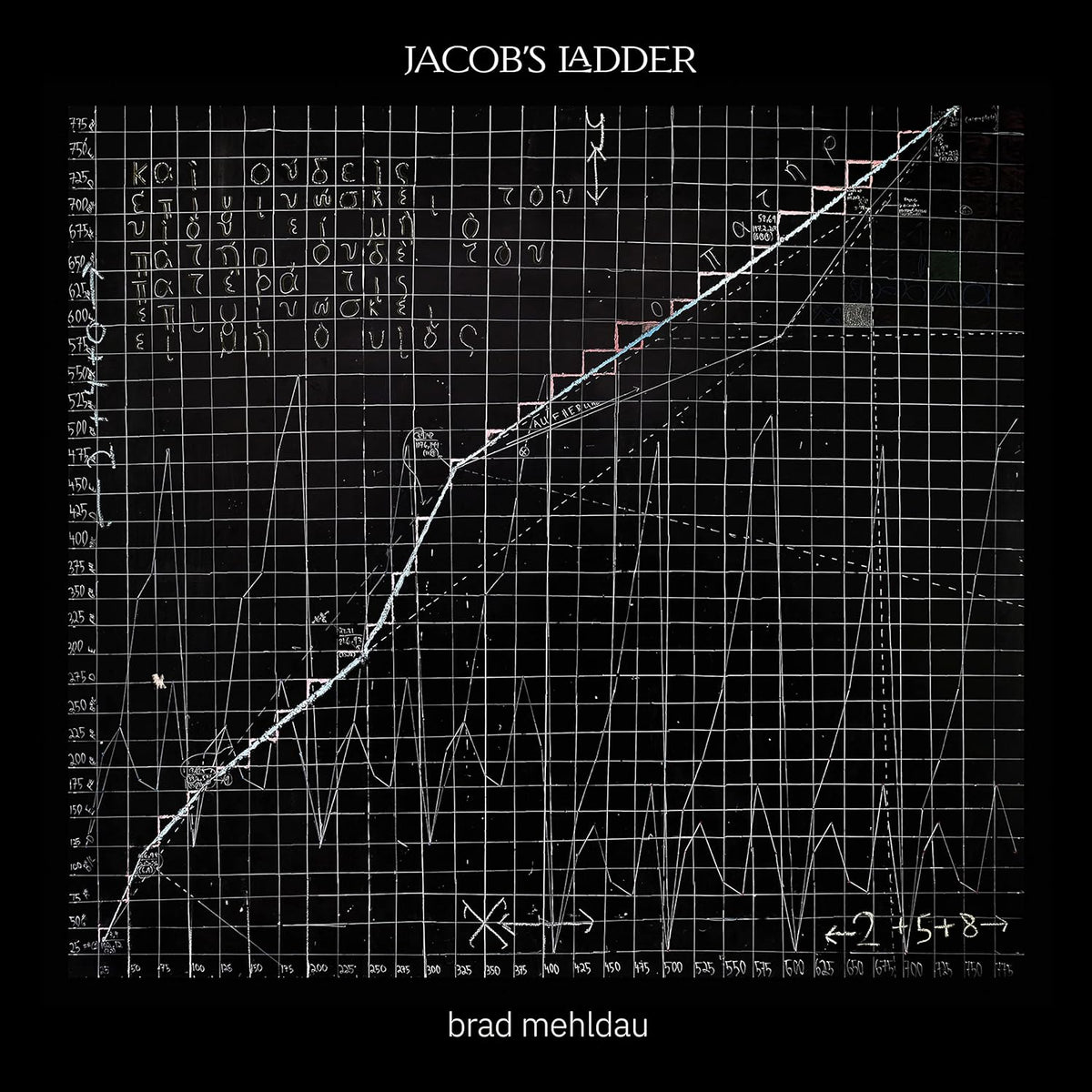 Brad Mehldau's "Jacob's Ladder" vinyl cover: abstract white lines on black background.