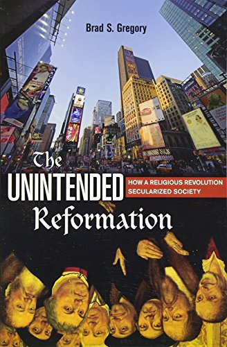 Book cover: "The Unintended Reformation" with art and city backdrop.