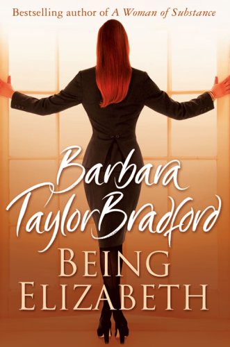 Book cover: woman in black suit, back view, title "Being Elizabeth.