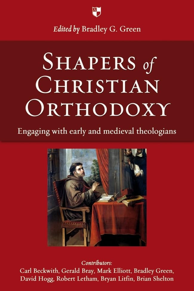Red book cover with painting of a monk writing at a table.