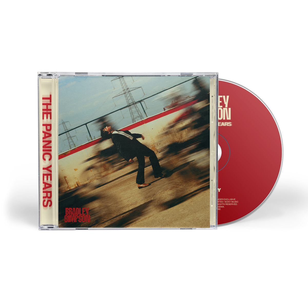 CD case for Bradley Simpson’s “The Panic Years” album, with a man falling.