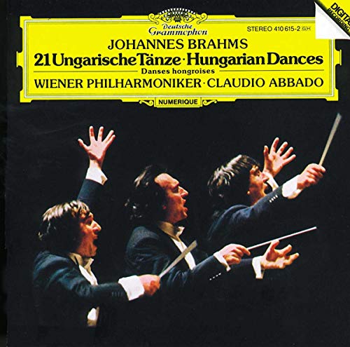 CD cover for Brahms’ “21 Hungarian Dances” with orchestra image.