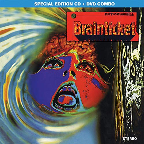 "Brainticket - Cottonwoodhill" CD cover featuring a surreal, colorful face with distorted features.