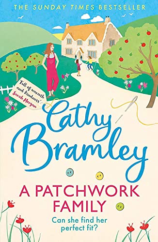 Book cover: illustrated woman, house, winding path, and title “A Patchwork Family”.