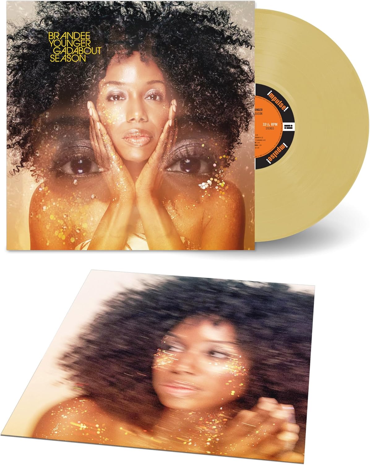 Vinyl record of Brandee Younger’s “Gadabout Season” with portrait cover art.