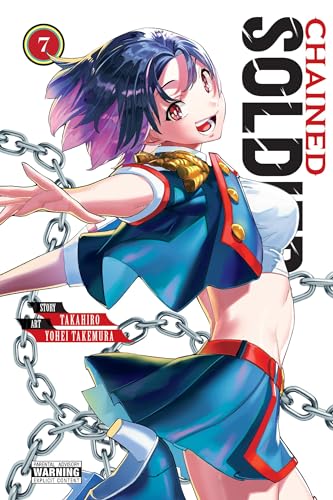 Manga cover: young woman with blue hair, bound by metal chains.