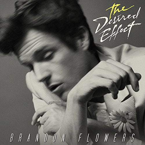 Black and white album cover featuring Brandon Flowers with a daisy.