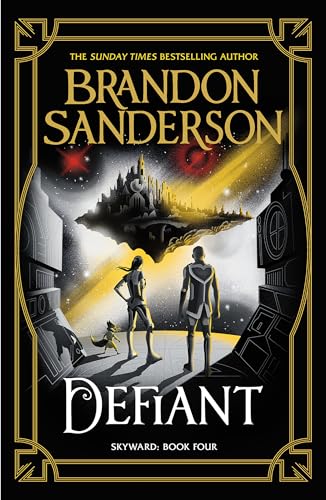 Book cover for “Defiant” depicts figures before a floating, detailed city.