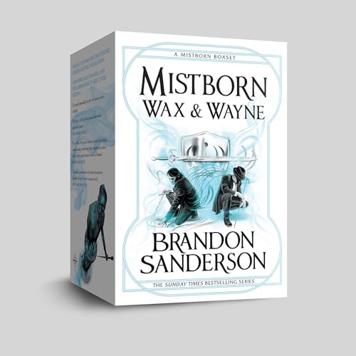 Boxed set of "Mistborn Wax & Wayne" fantasy novels by Brandon Sanderson.