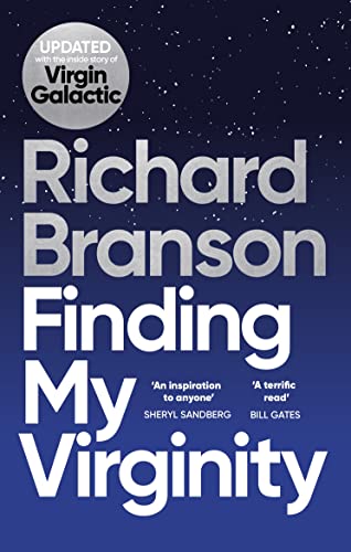 Book cover: "Finding My Virginity" by Richard Branson, dark blue background.