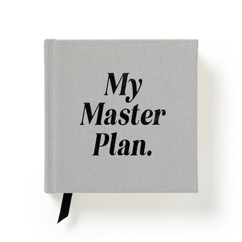 Gray fabric-covered notebook with the title "My Master Plan.